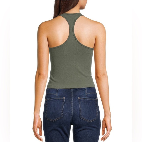 Intimately Free People Hayley Crewneck Racerback Knit Seamless Tank Army Green - Picture 2 of 7